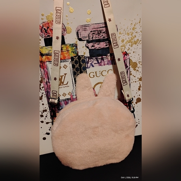 Pink Labubu Plush Crossbody Bag Adult Size (12"×10") Fits Adults Perfectly - Picture 2 of 2